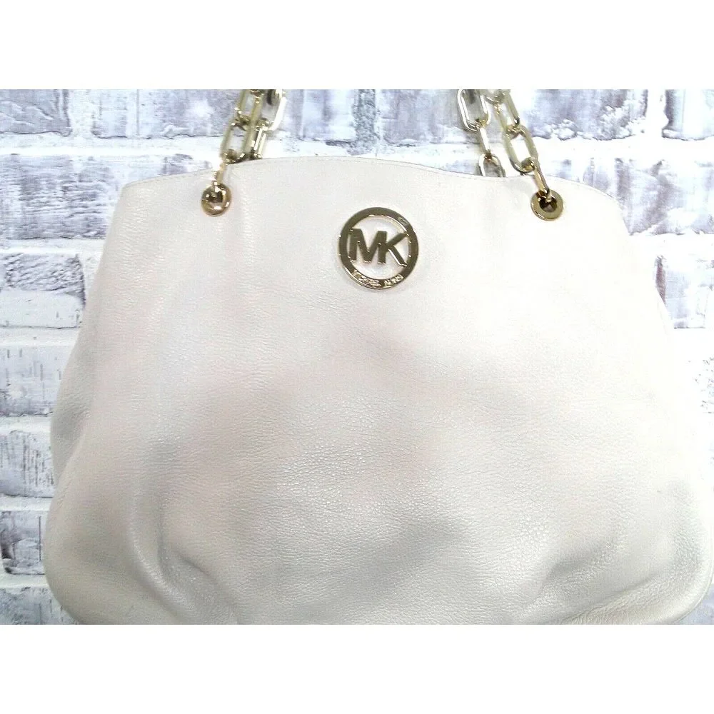 Michael Kors‎ Women's Fulton Leather Vanilla White Gold Chain Hand Bag Purse